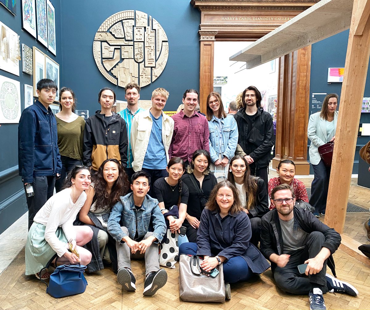 So proud of Yeoryia's students MArch Unit 17 @bartlettu17 <a href="/BartlettArchUCL/">The Bartlett School of Architecture, UCL</a> for showing their collaborative work in this year's #RASummer Exhibition, beautifully curated by McLaughlin &amp; Begum. Their oak model unites their work into a single circle as seen on the wall behind them.