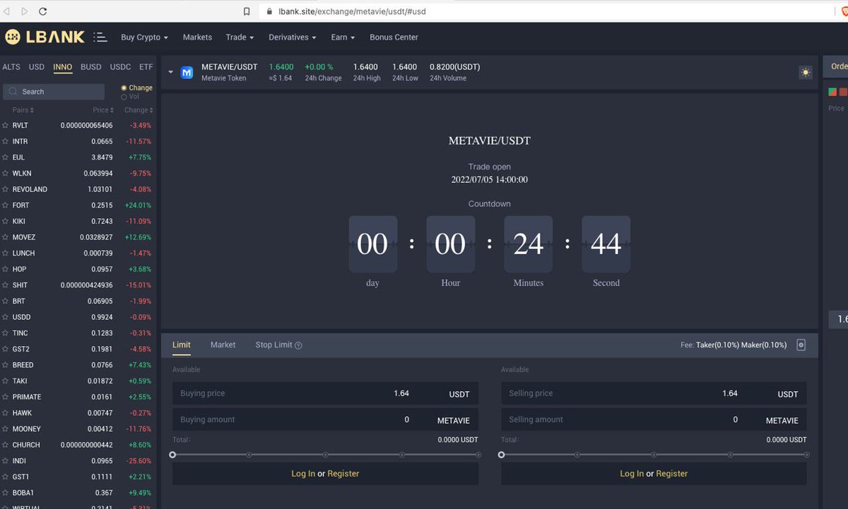 👑Dear Community! 

LBANK Trading will be opened in view minutes! 🚀🚀🚀

#BSC #Metavie #DeFi #LBank