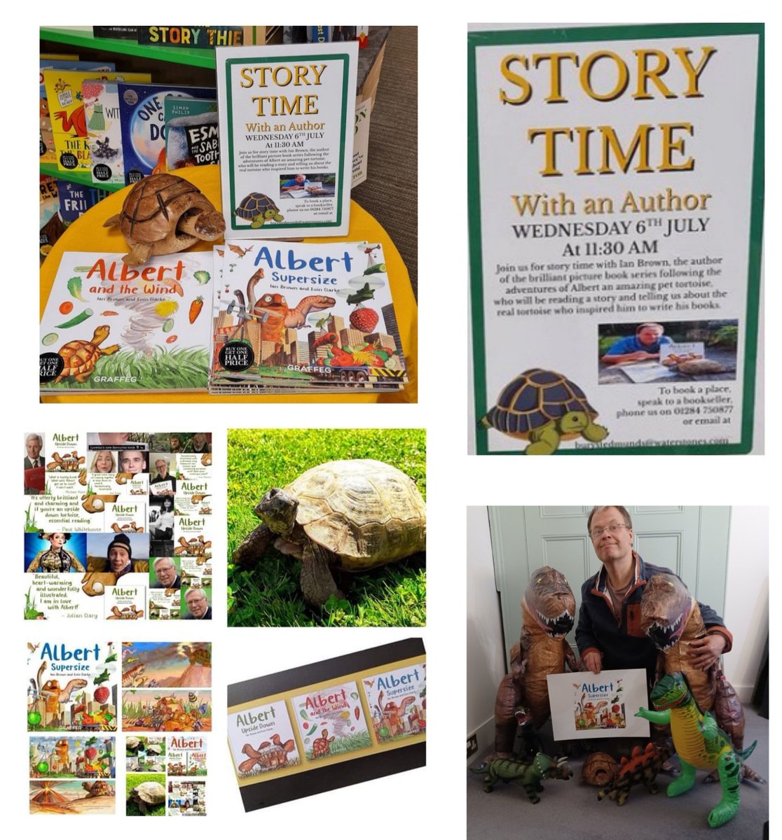 AlbertTortoise's tweet photo. TOMORROW! WEDNESDAY JULY 6. BOOK YOUR SPOT! It's #ALBERTthetortoise #storytime. #Picturebook readings, tales of real Albert + giveaway stuff. There might be #Dinosaurs. From 11.30am at @Wstonesburysted #BuryStEdmunds #ButterMarket, Suffolk. More ALBERT at https://t.co/sGYhBlFUhP https://t.co/UcQ84Kt4tp