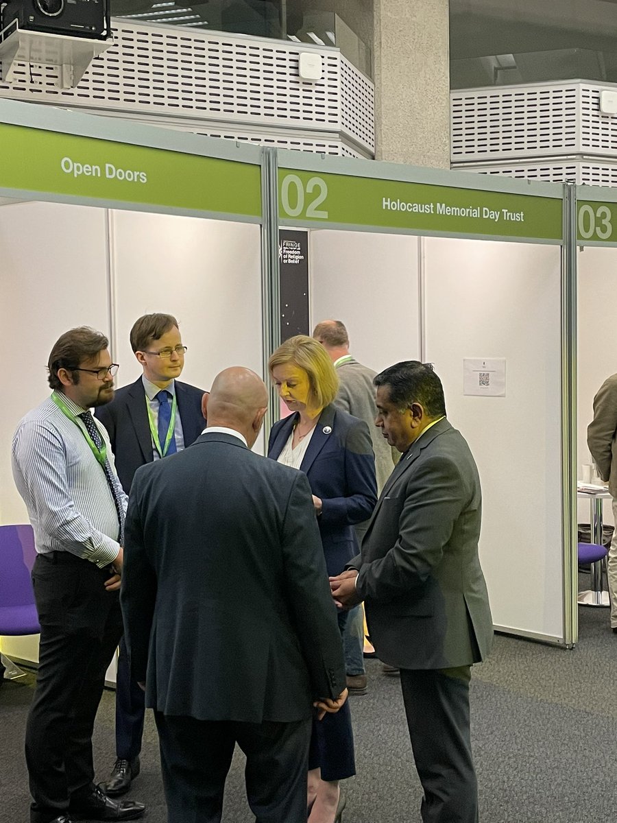 Foreign Secretary <a href="/trussliz/">Liz Truss</a> visiting the Conference Fringe organised by <a href="/UKFoRBForum/">UKFoRBForum</a>