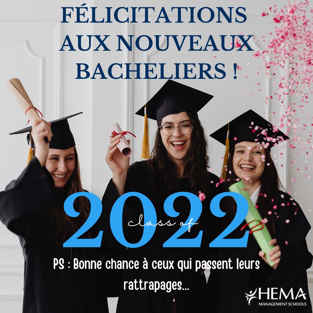 GroupeHEMA's tweet photo. Félicitations aux BACHELIERS 2022 !🥳

Le Groupe HEMA sera ravi de vous accueillir à la rentrée sur son campus de Paris/Marne-la-Vallée📍

👉📅 Les admissions sont toujours ouvertes pour nous rejoindre en octobre !
Pour candidater : lien dans la bio 👈
#bac2022 #bac #baccalaureat https://t.co/neLAJZlRpP