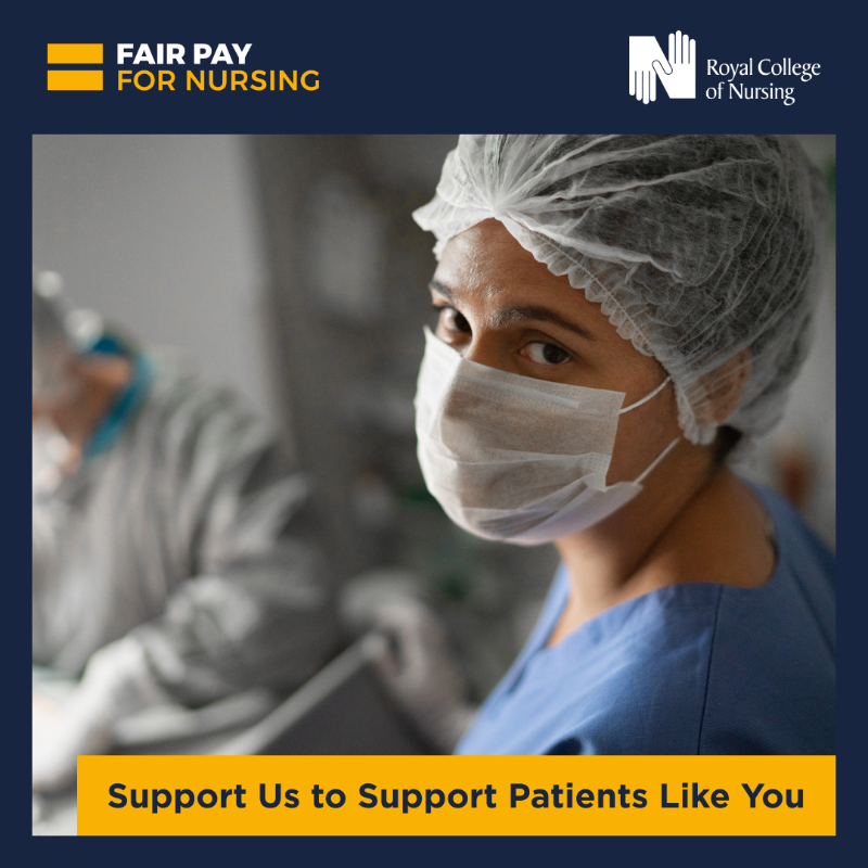 theRCN's tweet photo. 8 in 10 shifts lack enough nursing staff to keep you safe. A crucial way to recruit and retain enough staff to the profession is through #FairPayForNursing.
It's time to tell ministers enough is enough – years of underpayment must end, for the sake of the profession and public.