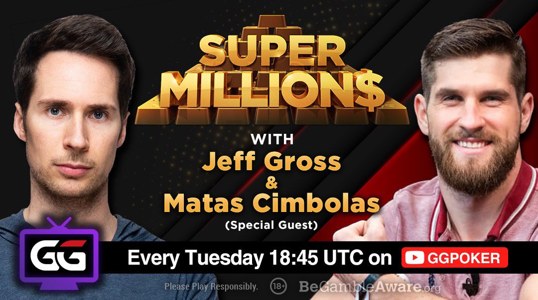 🔥 SuperMILLION$ DAY 🔥

<a href="/JeffGrossPoker/">Jeff Gross</a> is your acclaimed host, and is joined today by <a href="/MatasCimbolas/">Matas Cimbolas</a>❗

Tune into GGPoker.TV at 18.45 UTC 📺

#BiggerBetter