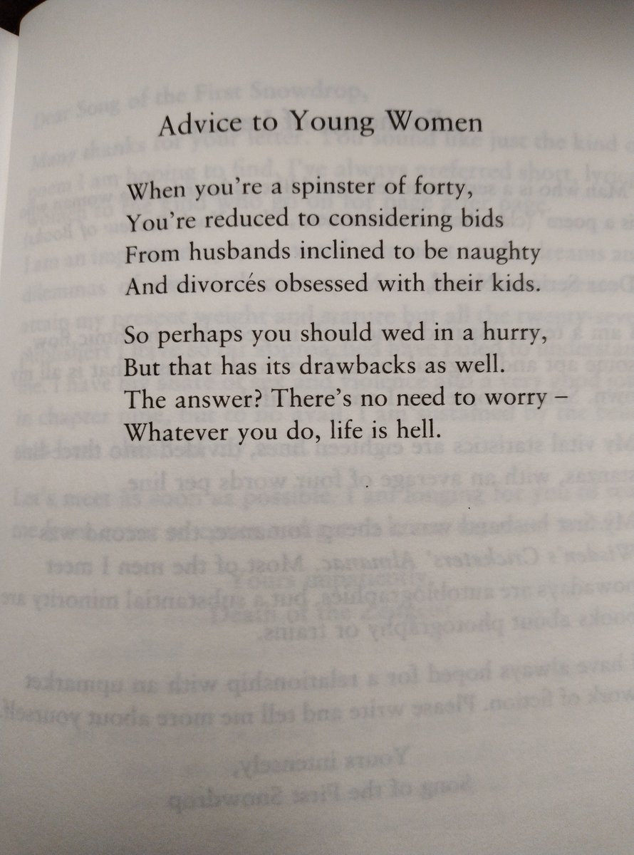 BShrayana's tweet photo. Sheltering from the news cycle and the mating market with the Great Greatest Wendy Cope. https://t.co/aKce4KIugN