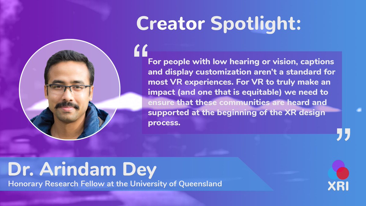 XRInclusion's tweet image. Dr. Arindam Dey, says for VR to truly make an impact we need to ensure all communities are heard and supported. bit.ly/XRIArindam #accessibility #inclusive #vrforgood