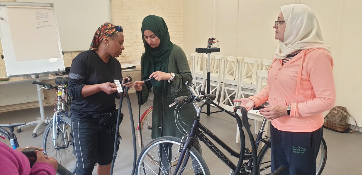 For the past 2 weeks, @LBofHounslow, in partnership with @HubBike and #CycleSisters have delivered bike maintenance sessions for women at Osterley Park @OsterleyNT. Funded by @TfL through the Walking and Cycling Grant. 'Thank you for organising a brilliant course' - Aisha