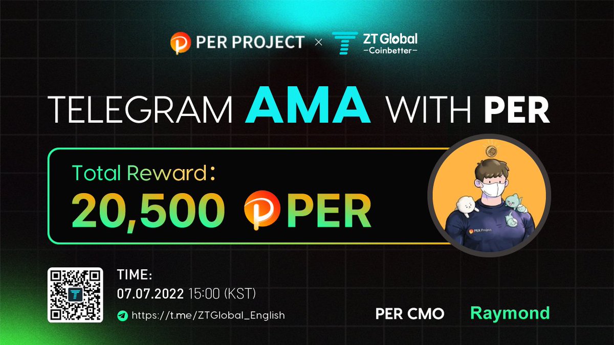 PER_PROJECT's tweet photo. 🔶PER x ZT Global 상장🔶

PER코인이 ZTGlobal 거래소 USDT 마켓에 상장합니다.

거래 가능 시기 : 2022.07.07 17:00 (KST)

AMA 진행 일정 :
-ZTGlobal 텔레그램
-2022.07.07 15:00(KST) https://t.co/gNJkgsLug0