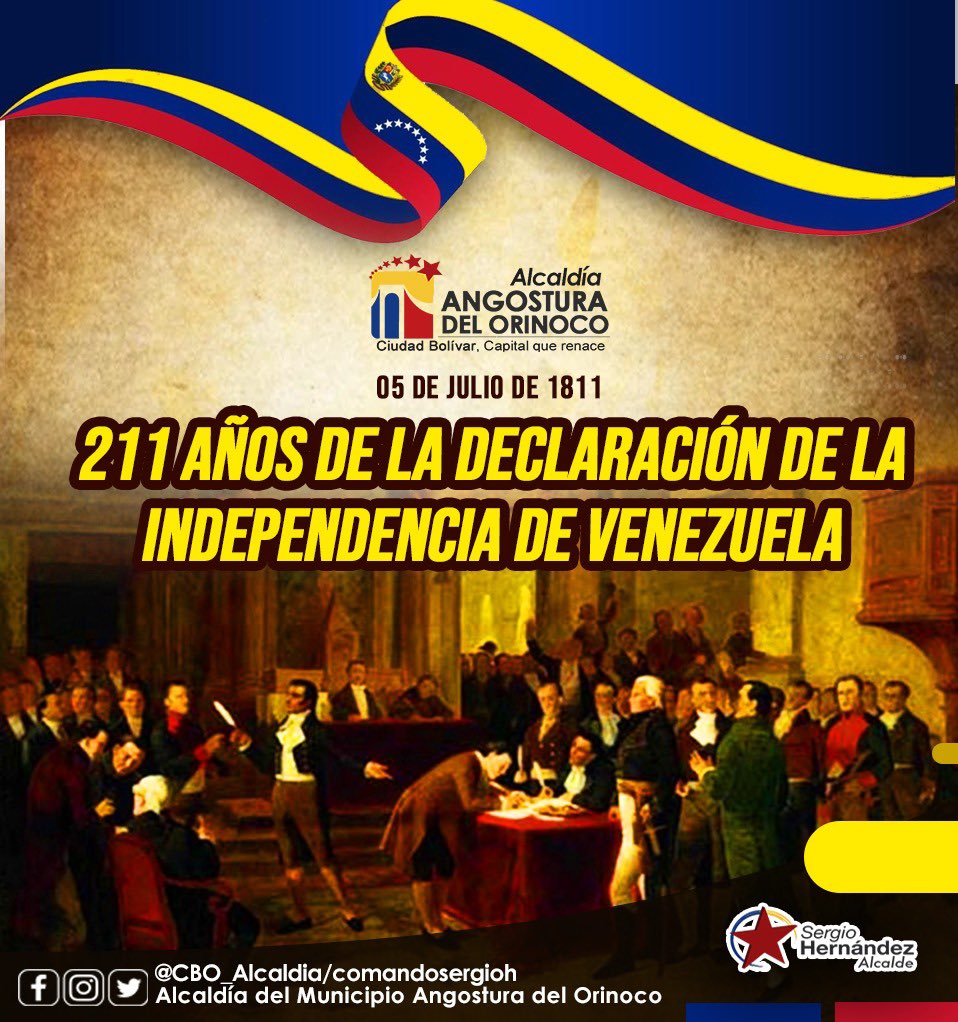 Desde el Altar de la Patria, Ciudad Bolívar conmemoramos #211AñosDeIndependencia de Venezuela 🇻🇪 tierra libre y soberana; que hoy por hoy le dice al mundo que apostamos a la libertad, equidad y unión defendiendo el legado del Libertador Simón Bolívar y del Gigante Eterno
