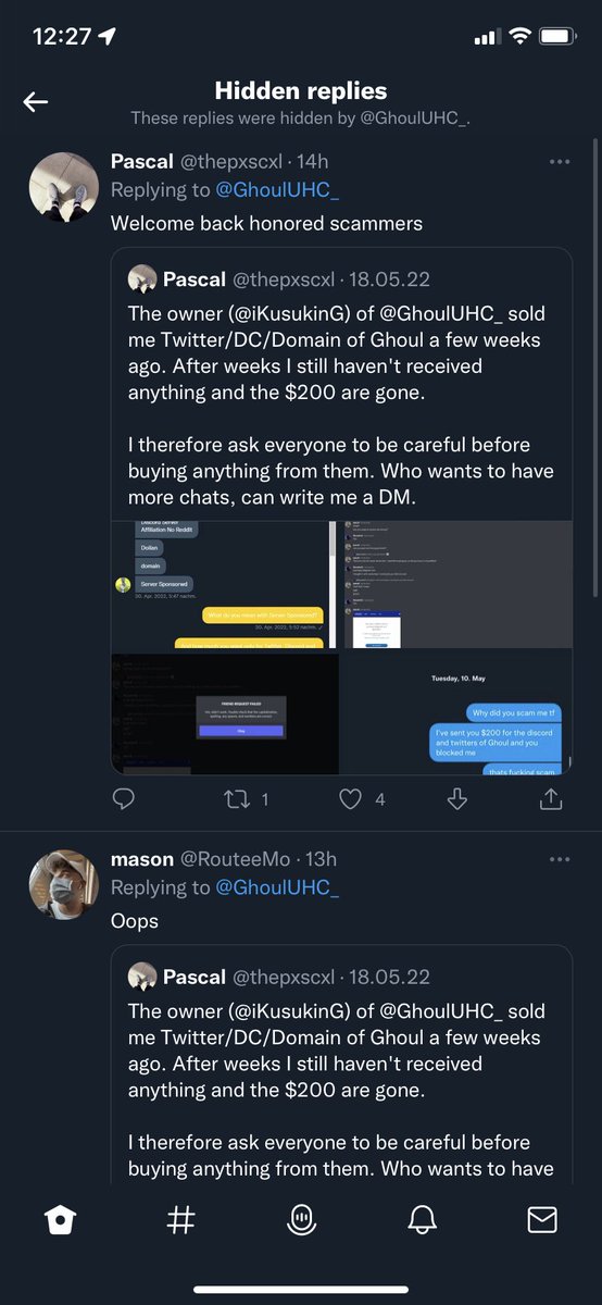 thepxscxl's tweet image. Now since @GhoulUHC_ and @iKusukinG are ripping people off again, I was blocked from them when I tried to warn people. Probably shows that there was something to the scam topic and that these people are just ridiculous scammers. Please don’t support them anymore 🤝