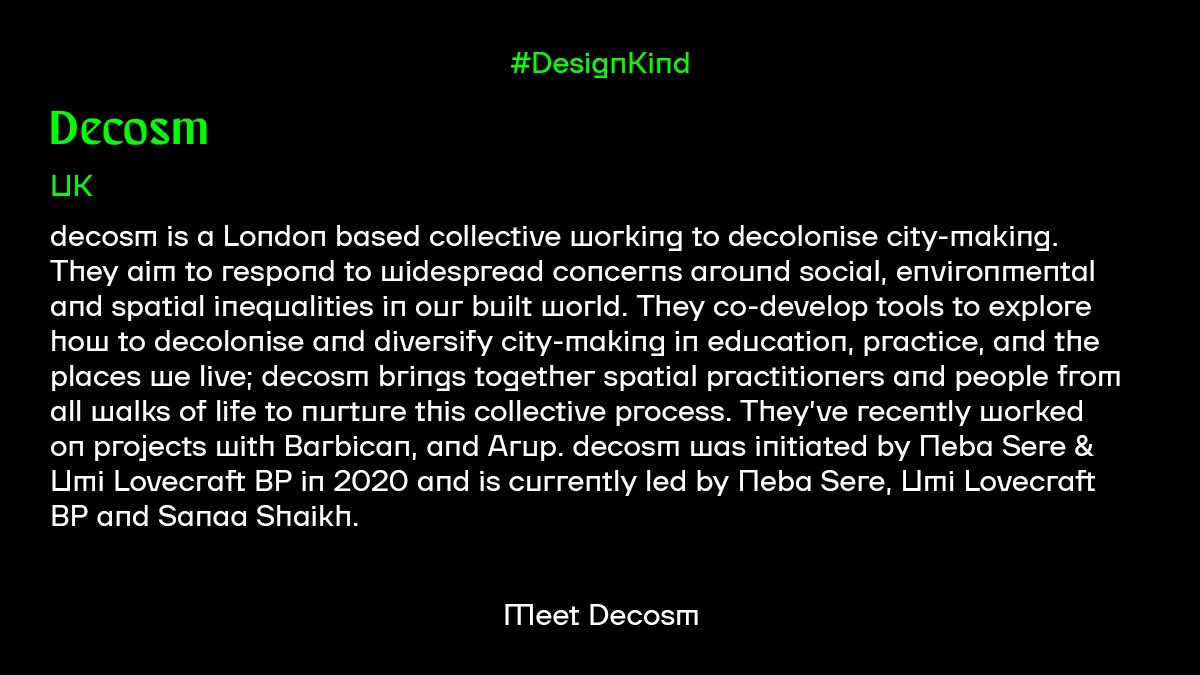 The 2022 DesignKind programme paired up 8 emerging Black designers and designers of Colour from South Asia, Sub-Saharan Africa and the UK. Swipe through to explore Bubu O x decosm 🤝

Discover it in full on @googleartsculture and #TheColourOfTheClimateCrisis via our Linktree 💫