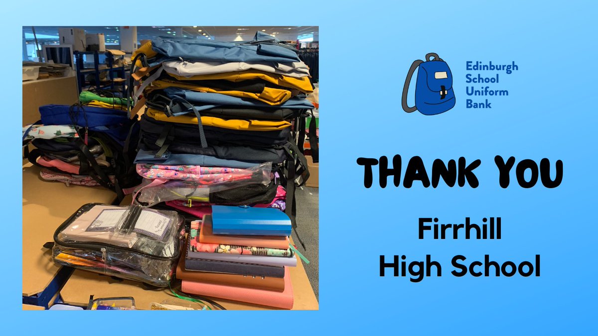 Our thanks go to the families of <a href="/FirrhillHigh/">Firrhill High School</a> who donated backpacks &amp; stationery for us to pass on to children &amp; young people in need 😍 <a href="/firrhillrrsa/">Firrhill High School RRS Equalities group🌍</a> #Edinburgh #Schools #Community #Teamwork