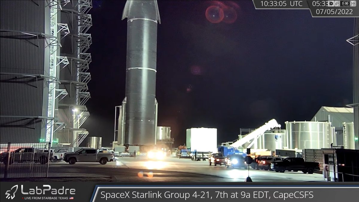 VickiCocks15's tweet photo. It's happening! #S24 is making the very first part of her journey to #orbit! Leaving #HighBay on her way to the #Starbase #LaunchComplex. @SpaceX are sneaking her out early! Godspeed S24... https://t.co/G3wdnZ8jfj