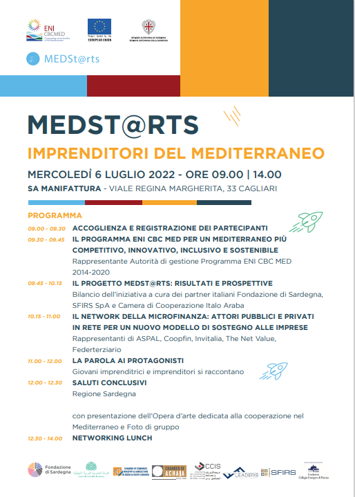 CAGLIARI - "Imprenditori del Mediterraneo” è il titolo della conferenza che Fondazione di Sardegna insieme a Camera di Cooperazione Italo Araba e Sfirs organizzano x merc. 6/7, alle h 9 c/o la sala eventi di Opificio Innova nella Manifattura Tabacchi di Cagliari v.le R.Margherita