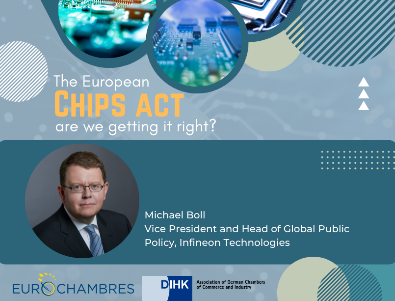 Eurochambres's tweet photo. During the #ChipsAct event, Michael Boll from @Infineon stated that the EU companies need a level playing field and referred to the huge investments made by countries around the world to support their #chipsindustry. https://t.co/dkZ94uADdl