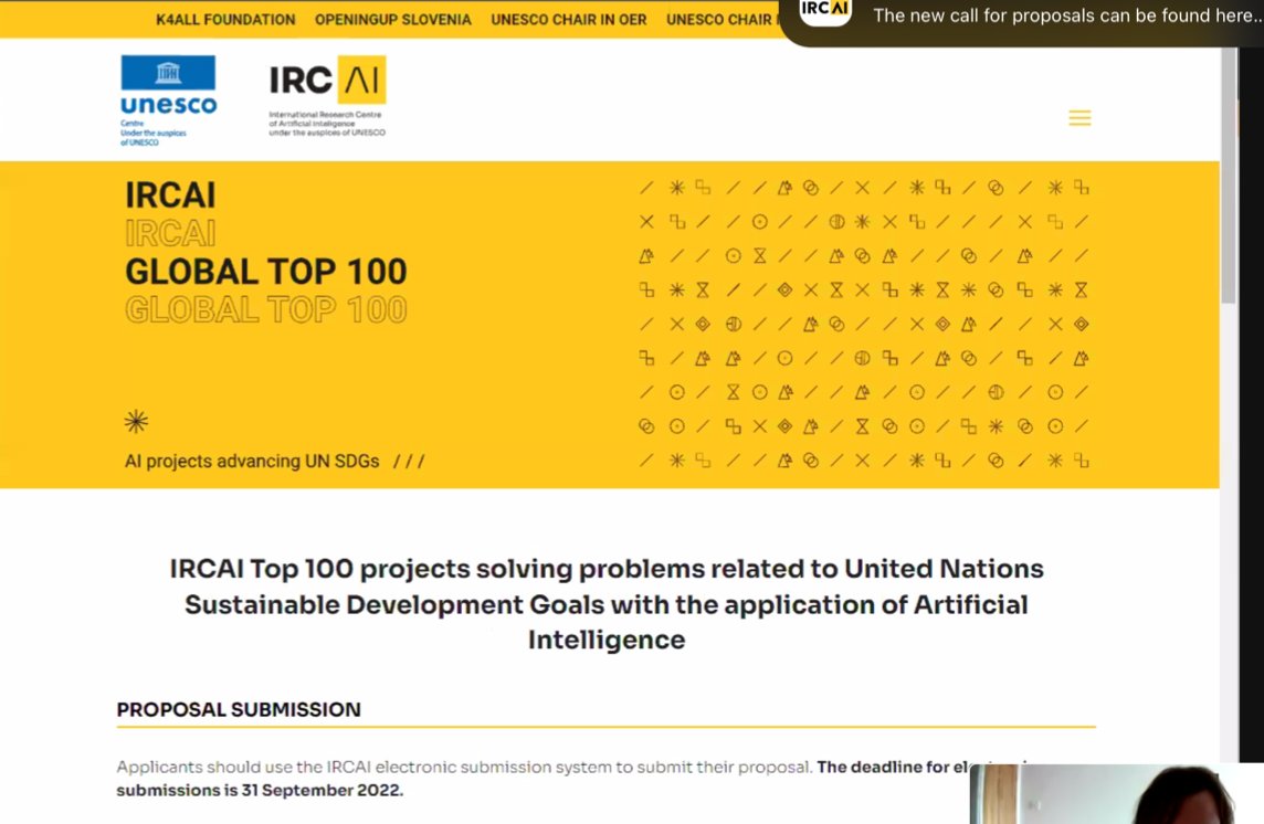 <a href="/SLOtoUN/">Slovenia to the UN</a> hosting a virtual event together with <a href="/ircai_unesco/">IRCAI</a> on the very first day of the #HLPF2022, launching the 2022 call for #AI solutions for the #SDGs. Details on the "Global Top 100" ⤵️. Applications are open until end of September.
<a href="/UNESCO/">UNESCO 🏛️ #Education #Sciences #Culture 🇺🇳</a> @MZZRS @MIZS_RS <a href="/TawfikJelassi/">Tawfik Jelassi</a>
