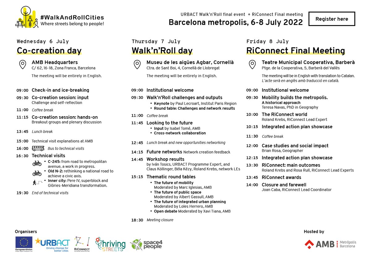 🟡El evento sirve como #FinalEvent de las redes de <a href="/URBACT/">URBACT</a> #RiConnect y #WalknRoll. 

🟢Evento abierto. Reístrate aquí: bit.ly/3y9HxqU

👇Más información del programa: bit.ly/3OLnsOI