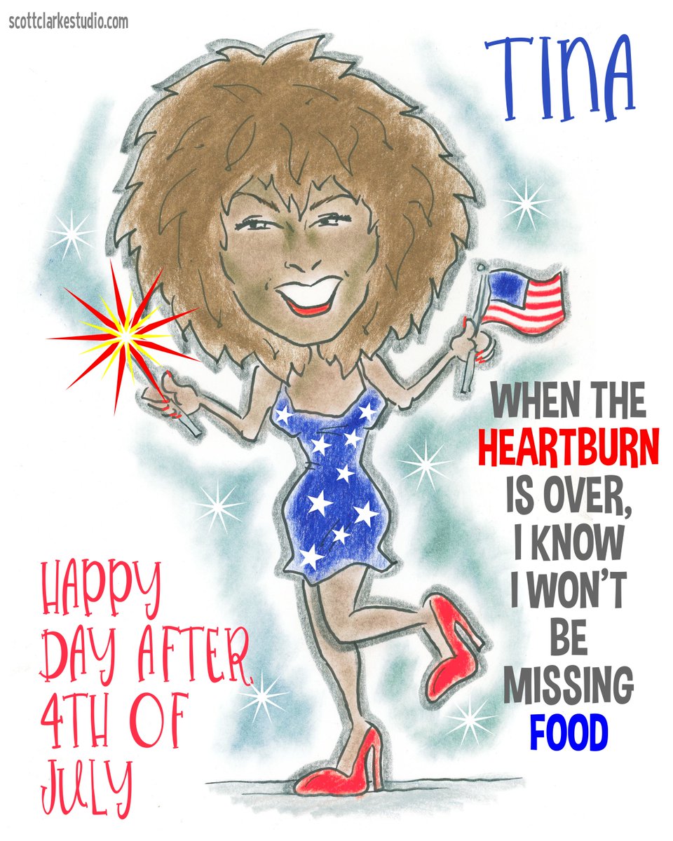 _scottclarke's tweet photo. Happy DAY AFTER the 4th of July TINA-toon! #dayafterthe4thofjuly #whentheheartacheisover #tinaturner https://t.co/XMbvRm555b