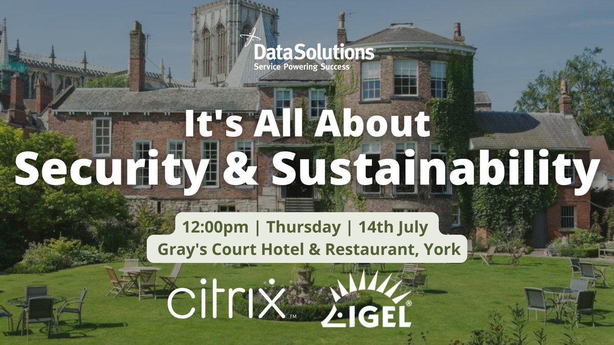 Register to attend our in-person #Sustainability & Security Partner Event on York ♻️🔐➡️ bit.ly/3uoZmRH 
@citrix @IGEL_Technology @fohaire #sustainableit #greentech #citrix #igel #hyrbidwork #remotework