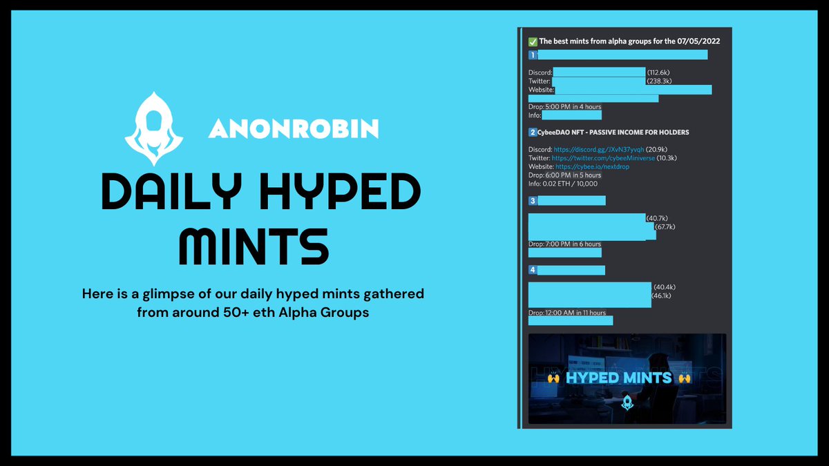 AnonRobin_NFT's tweet image. Our holders get access to the best daily hyped mints from around 50+eth Alpha Groups - Perfect for sniping rares right after mint 🏹