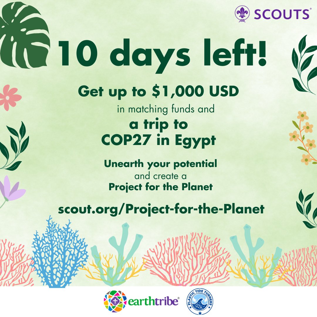 worldscouting's tweet photo. Do you have an amazing idea to improve the environment in your area? 🌳 Maybe you’re reducing plastic waste ♻️ or providing access to clean water? 🚰
Submit your #ProjectForThePlanet for a chance to receive up to $1000 in matched funds! 🤩
🔗 https://t.co/7CBXCAoisR #Scouts https://t.co/bOD4CT4Zww