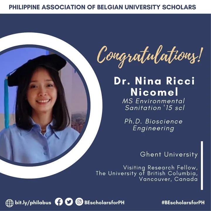 BEScholarsForPH's tweet photo. Congratulations! Gefeliciteerd!
𝗗𝗿. 𝗡𝗶𝗻𝗮 𝗥𝗶𝗰𝗰𝗶 𝗡𝗶𝗰𝗼𝗺𝗲𝗹
Ph.D. Bioscience Engineering
Ghent University
Visiting Research Fellow, The University of British Columbia,
Vancouver, Canada

Learn more about PhilABUS, follow @BeScholarsforPH 
#BEscholarsforPH https://t.co/m9KwNBR8QG