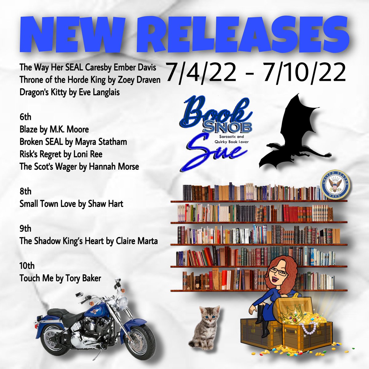 booksnobsue's tweet photo. 📚 NEW RELEASES 📚
7/4/22 - 7/10/22
#EmberDavis
#ZoeyDraven
@EveLanglais
@smutyourmouth
#MayraStatham
@loni_ree
@WritesMorse
@authorshawhart
@ClaireMBooks
#ToryBaker
LINKS
https://t.co/5w1DGrn2pX https://t.co/d11RljKb3b