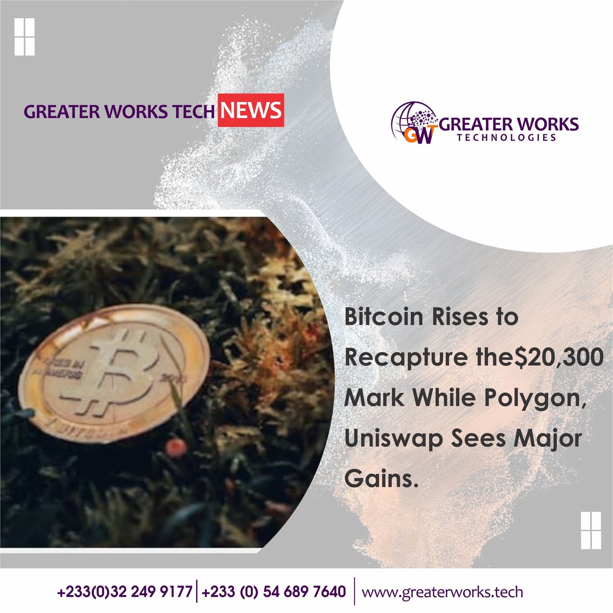 GreaterWorkTech's tweet image. Bitcoin continues to hold above the $20,300 mark to begin the week. Ether has gained over 10 percent in the last 24 hours

Contact us at greaterworkstech@gmail.com for your website development and management. 
#greaterworks #webdevelopment #technews #pro #latestnews #happytuesday