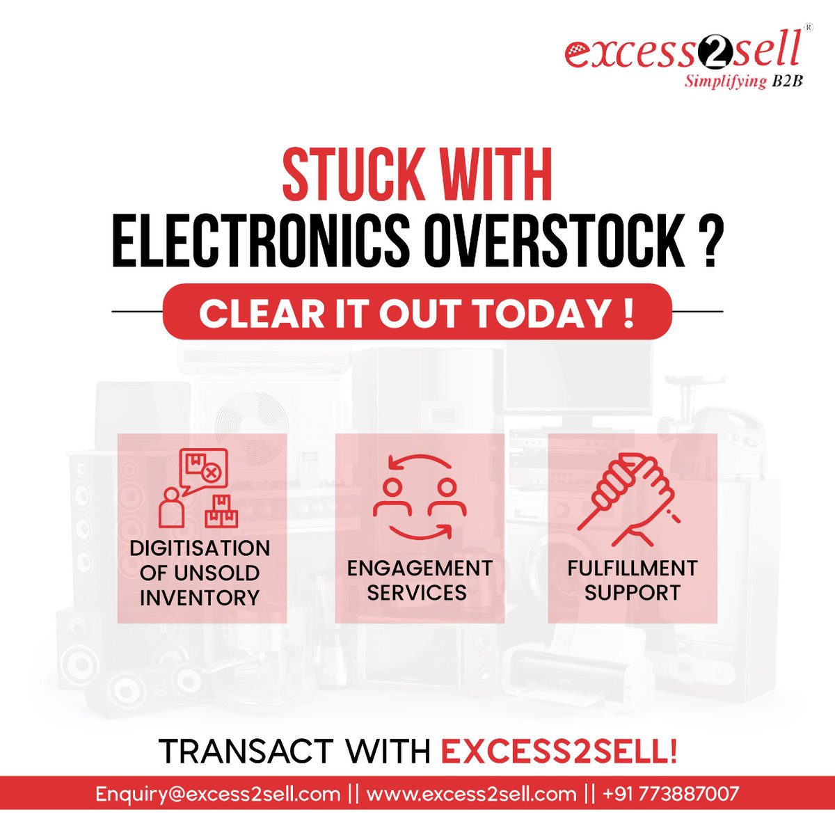 excess2sell's tweet photo. Liquidate your electronics surplus inventory to improve your bottom line ✅ 

Wave it off on India’s most trusted Platform : Excess2sell 💯

Visit : https://t.co/xXONZTf3Ne 

#electronics #electronicsurplus #surplusliquidation #liquidate #overstock #stockinventory #b2bplatform https://t.co/LOl8r2lRlu