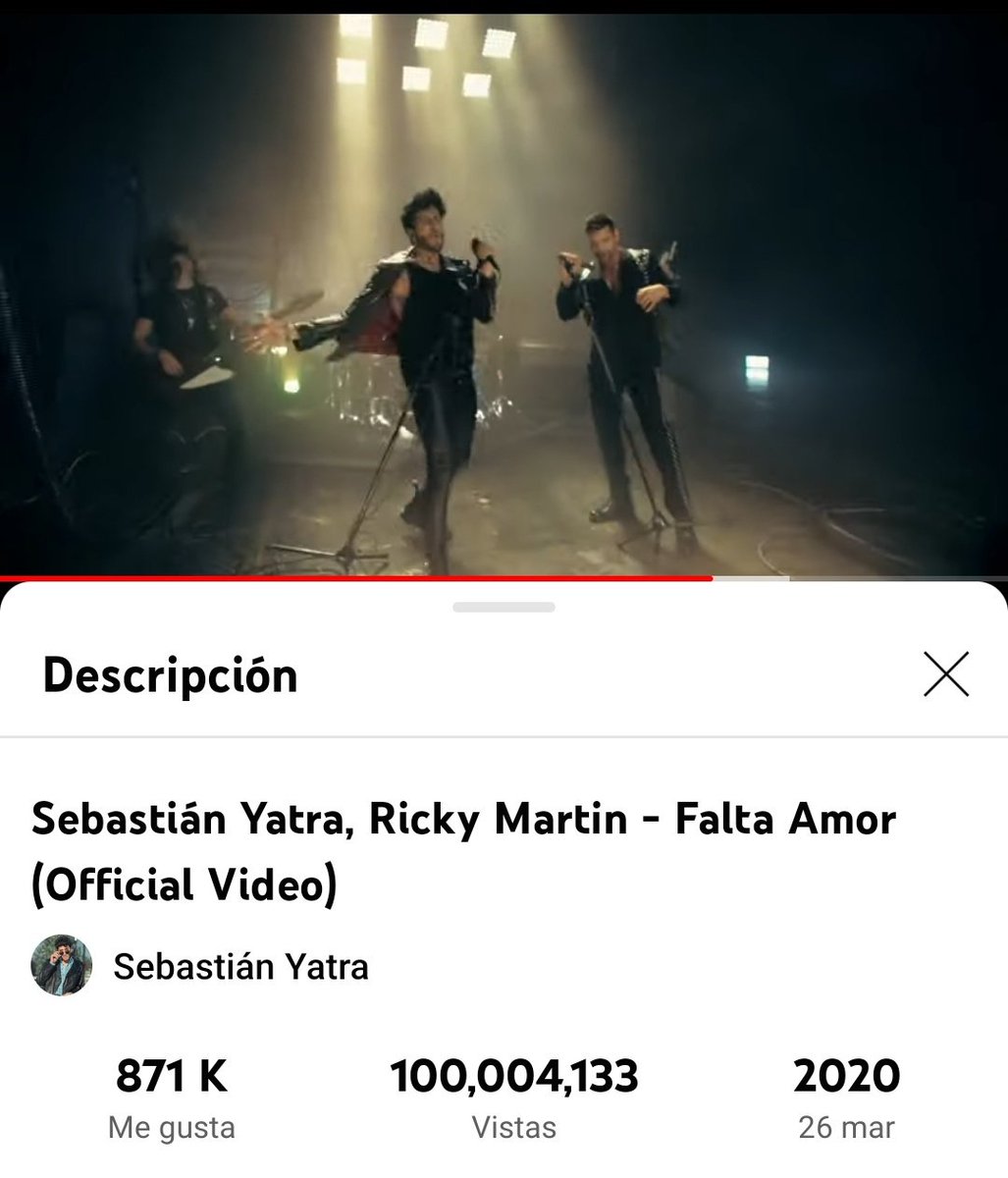 ForeverYatraBog's tweet photo. Video oficial de la canción #FaltaAmor de @SebastianYatra junto con @ricky_martin ya cuenta con más de 100M de vistas en @YouTube 🥳🥳🥳🥳 gran trabajo músical 💞 https://t.co/ppxDnMP6Ff