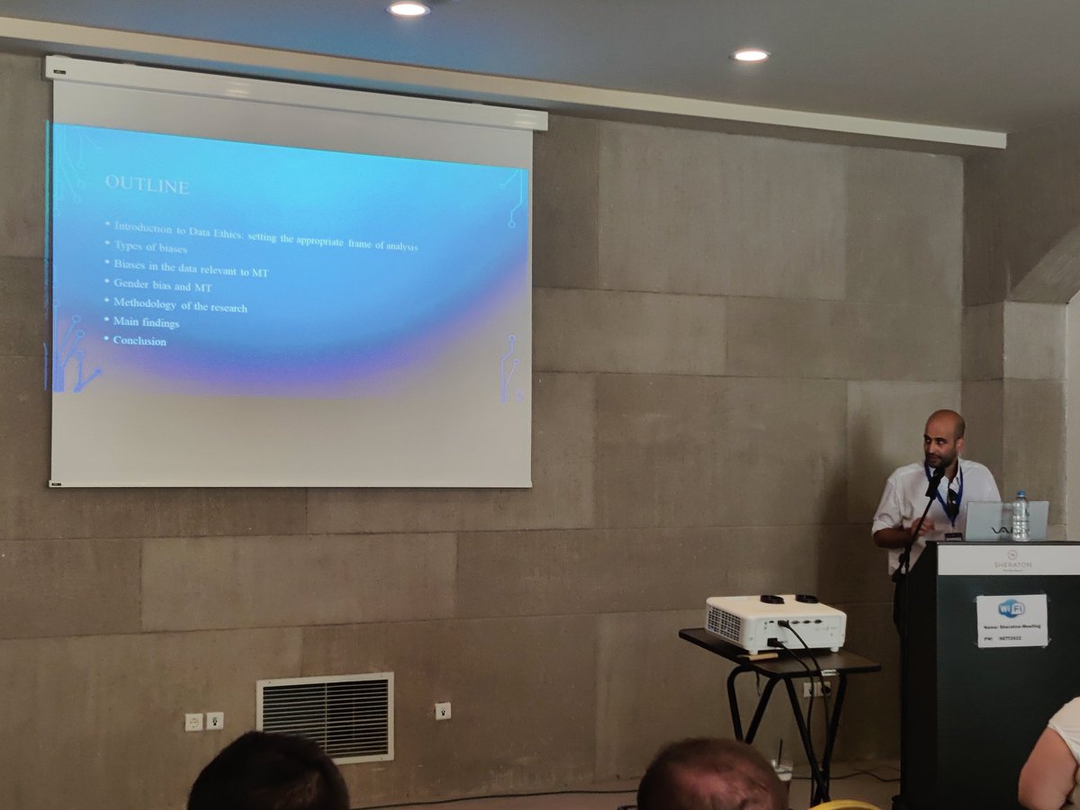NeTTTconference's tweet photo. And our #Ethics in #MT session is starting with Anestis Karastergiou talking about Data Ethics. #NeTTT2022 https://t.co/glheqrImcj