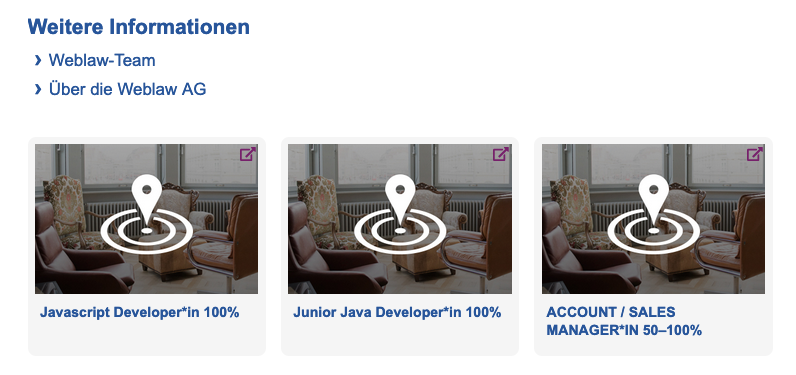 wir suchen unterstützung: javascript dev, junior java dev, account / sales manager*in. 
freuen uns auch über andere spontanbewerbungen - weblaw.ch/competence/web… <a href="/Weblaw/">Weblaw AG</a> <a href="/Lawjobs_Weblaw/">Lawjobs - Weblaw</a> <a href="/LiquidLegalInst/">Liquid Legal Institute</a> #legaltech #legaltechnology