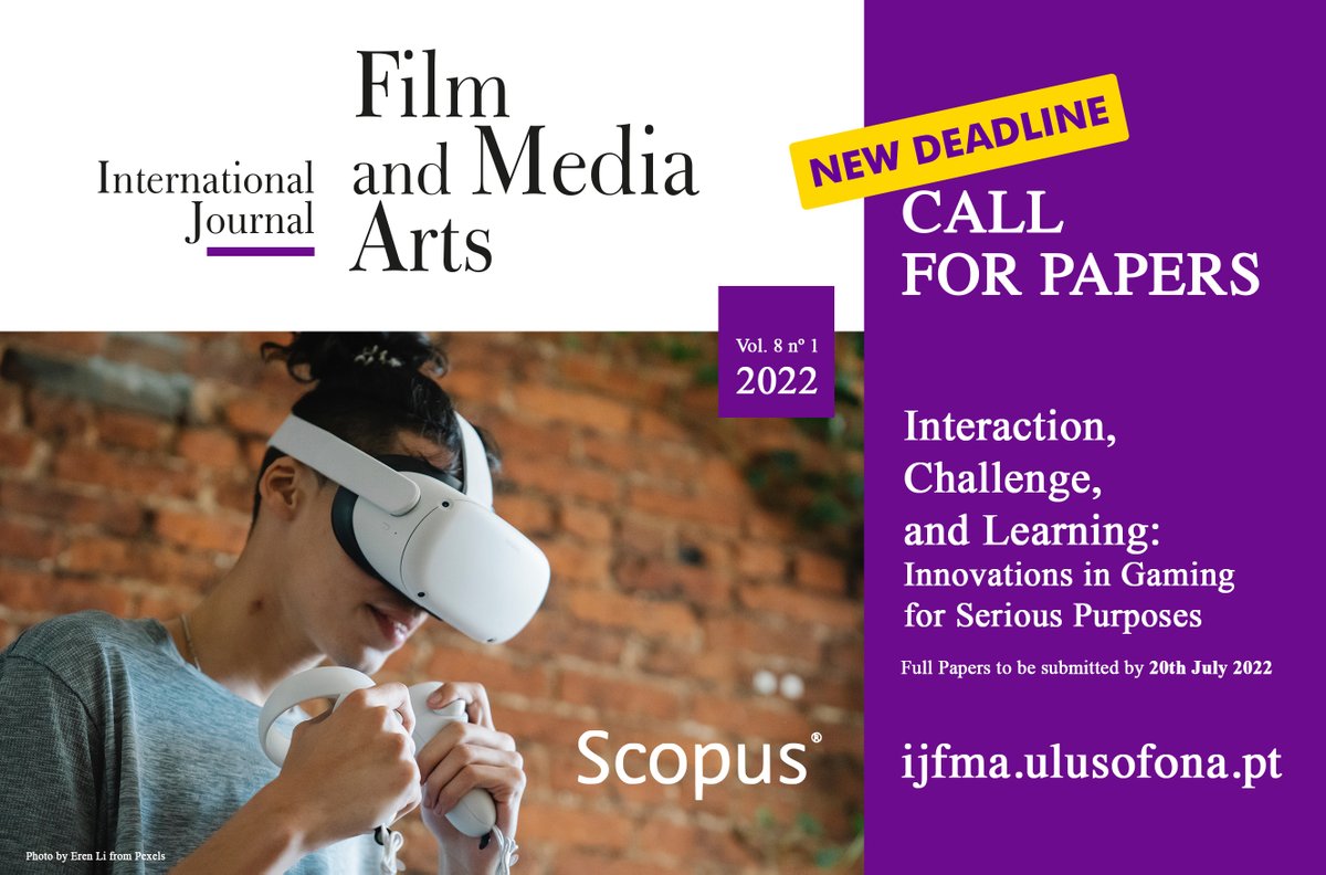 FilmEU_Univ's tweet photo. NEW DEADLINE for Submissions! Call for Papers Vol. 8 No.1 (2023) Interaction, Challenge, and Learning: Innovations in Gaming for Serious Purposes

Abstract submissions: 20th July 2022
Read more: https://t.co/1fViDorGKG

#cfp #callforpapers #game #innovation #educational https://t.co/MB77EXsrbL