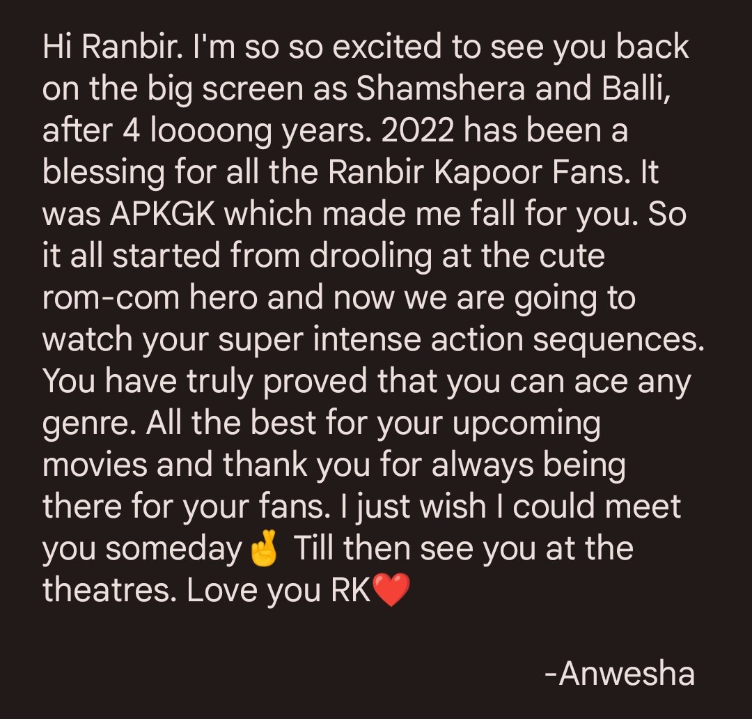 anwesha0812's tweet photo. My letter for RK❤️. @yrf @INOXMovies #ToRKWithLove #WriteToRKWithInox https://t.co/gKQvfNaCwd
