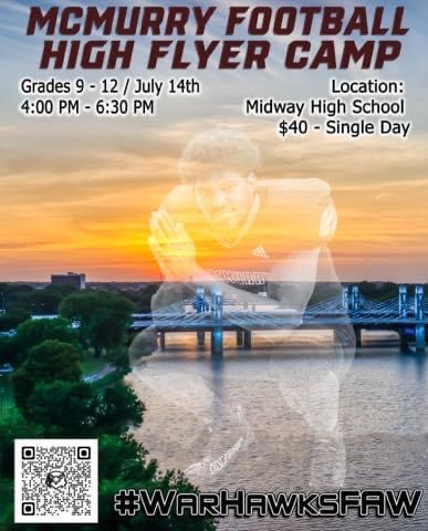 Central Texas the War Hawks are swooping in to find Smart Tough Physical and Loyal players at our Central Texas Camp. Thursday July 14 with check in at 4:30 at Waco Midway High School. Register by clicking here: ow.ly/3nCk50JG916 #WarHawksFAW #STPL