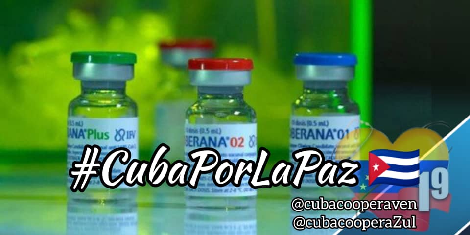 #Cuba desarrolló sus propias vacunas para combatir la #COVID19, a pesar del cruel bloqueo genocida al que es sometida. Basta de sanciones, queremos la paz. 

#CubaPorLaVida #CubaPorLaPaz #211AñosDeIndependencia #CubaCoopera