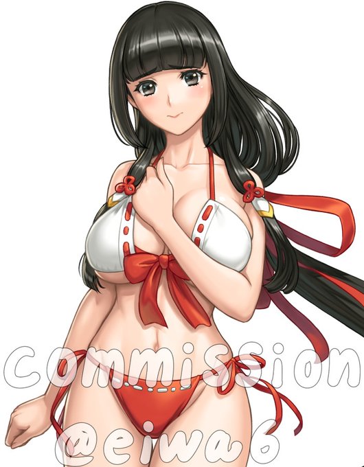 #ビキニスタイルの日  #ビキニの日
私のオリジナルキャラの巫女「あかり」のビキニ姿 