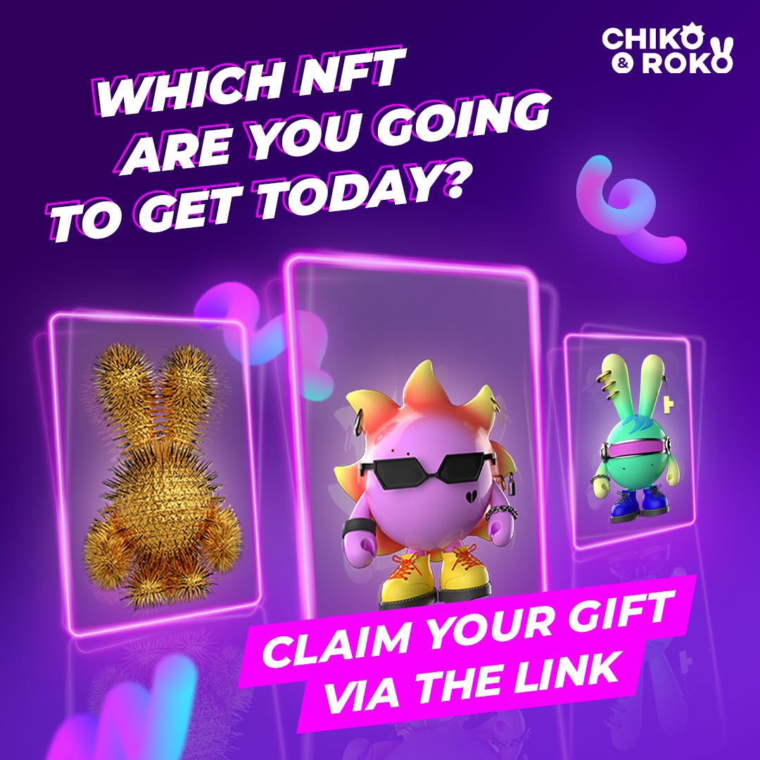 Chiko&amp;Roko is an online platform for NFTs as GIFTS. 

We are giving out digital art toys on a daily basis.

Our mission is to give easy access to technologies and co-creation, as well as support social initiatives.

Join us now: bx.vc/yxzxk3!