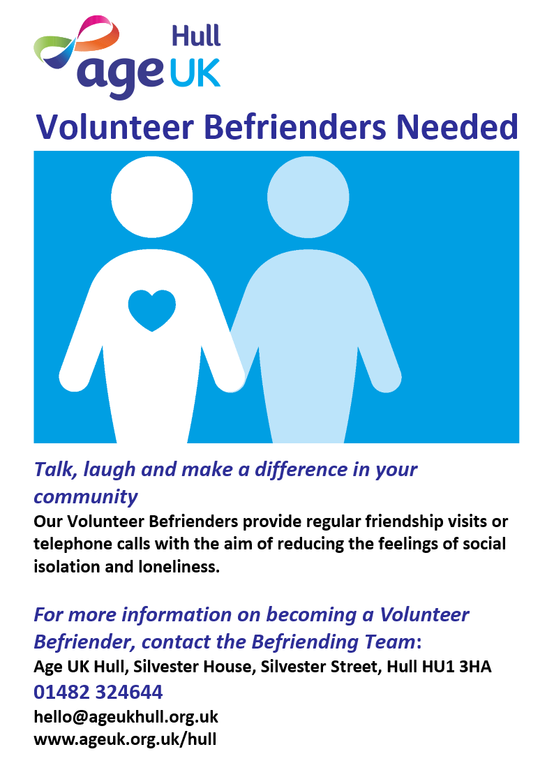 LiveWellHull's tweet photo. 👋To everyone in the HU9 area of #Hull...

🤔Can you spare an hour a week?

🤩@AgeUKHull are looking for Volunteer Home Visiting Befrienders to help with their ever-growing waiting list!

☎️Give them a call on 01482 324 644 for more information! https://t.co/PVKCA3KpfY