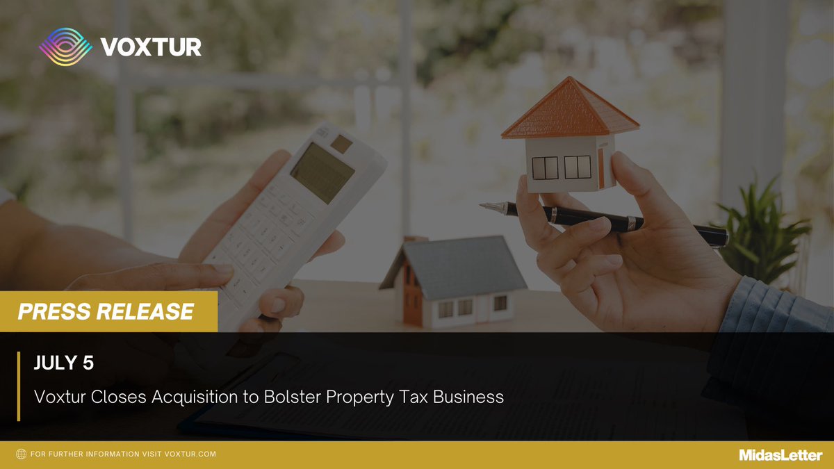 MidasLetter's tweet photo. 🏘 #Voxtur $VXTR $VXTRF Closed Acquisition of Municipal Tax Equity Consultants to Bolster Property #Tax Business
🧮 MTE provides municipalities with taxation and municipal #finance support services as well as policy development guidance
🔗 https://t.co/PT3tTXm8ZL #realestate https://t.co/rdjPHCQD2t