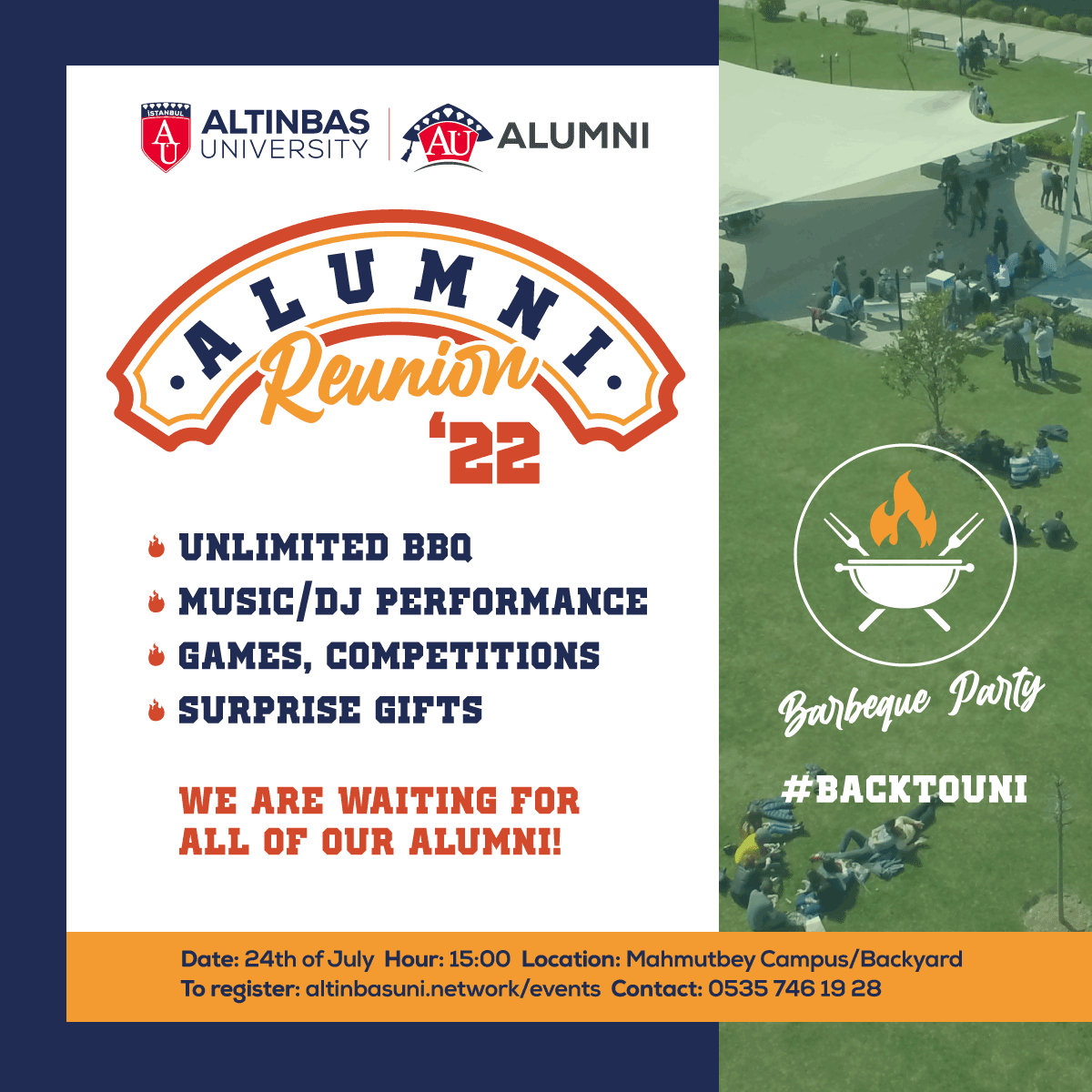 altinbasalumni's tweet photo. 2022 Mezunlar Buluşması'na Davetlisiniz!

You are intived to the Alumni Reunion 2022!

Kayıt/Register: https://t.co/QONHHUslb3 https://t.co/ZXyIohXKQi