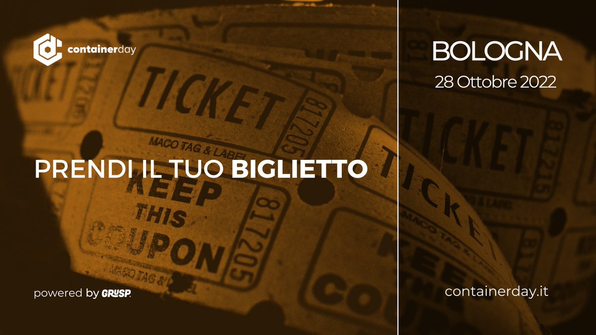 containerdayit's tweet photo. Partecipa alla conferenza nazionale dedicata al mondo #container il prossimo 28 Ottobre a Bologna!
Secondo batch di biglietti scontato disponibile fino al 30.07!
Tutti i dettagli su 🎫https://t.co/KVFv1hQqml
#containerday #container #docker #kubernetes #serverless #cloudnation https://t.co/ixMsT8Kdg7