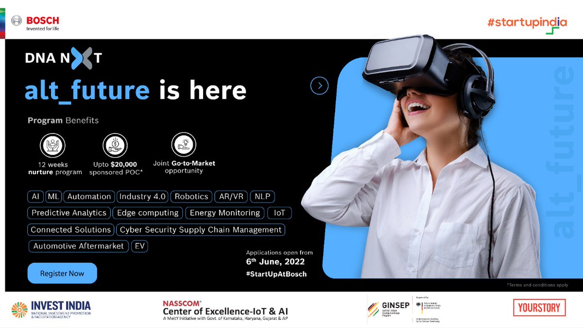 startupindia's tweet photo. #RegisterNow, last day to go

Bosch India brings to you #DNANXT Startup Alliance Program- a 16 weeks initiative to nurture innovative startups and help them validate their products, moulding them to be enterprise ready.

Apply now at: https://t.co/OA39bzlqHv https://t.co/DqqfmCi8v7