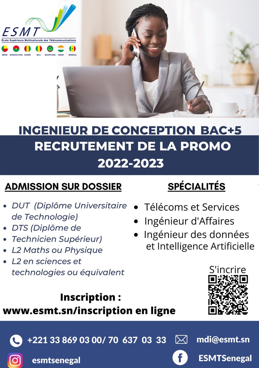 Vous rêvez de devenir ingénieur, Rejoignez l'ESMT§
Scannez le code et inscrivez vous...places limitées
docs.google.com/.../1FAIpQLSds…