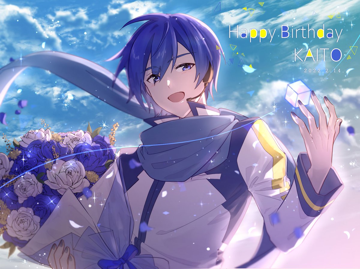 kaito (vocaloid) blue scarf scarf 1boy blue hair male focus brown pants white coat  illustration images