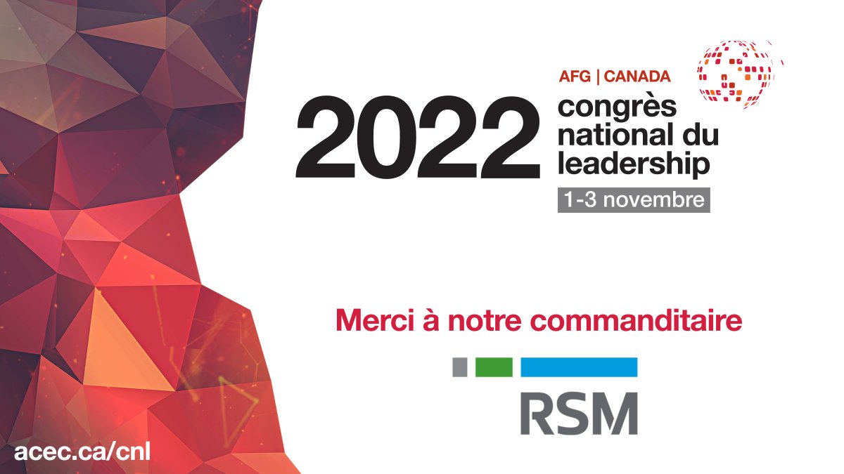 ACEC-Canada (@aceccanada) on Twitter photo L'AFGC remercie <a href="/RSM_Canada/">RSM Canada</a> pour son soutien en tant que commanditaire pour le congrès national du leadership 2022! RSM applique « La force d’être compris » à travers des services d’audits, de conseil fiscal et de conseil en gestion.
Inscrivez-vous ➡️ bit.ly/3LluSq7 L'AFGC remercie <a href="/RSM_Canada/">RSM Canada</a> pour son soutien en tant que commanditaire pour le congrès national du leadership 2022! RSM applique « La force d’être compris » à travers des services d’audits, de conseil fiscal et de conseil en gestion.
Inscrivez-vous ➡️ bit.ly/3LluSq7