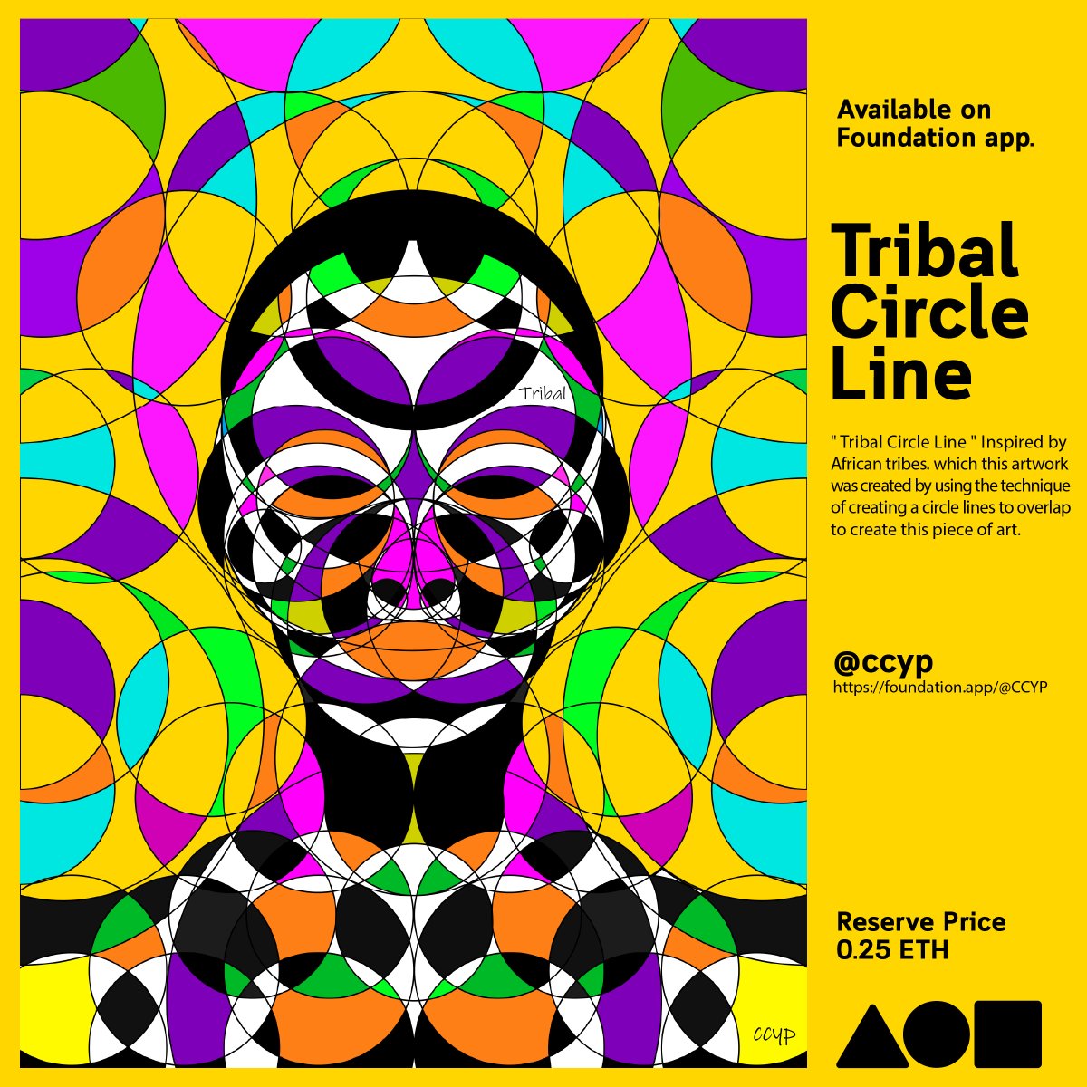 "Happy Death" and “Tribal Circle Line” for sale on  
@withFND  0.1 eth

👉▲●■ foundation.app/@CCYP

🟢🟠🔵🟣🔴created by using the technique of creating a circle lines to overlap to create this piece of art.

#NFTCommunity #nftcollector #nftart #NFTs #NFTCollection