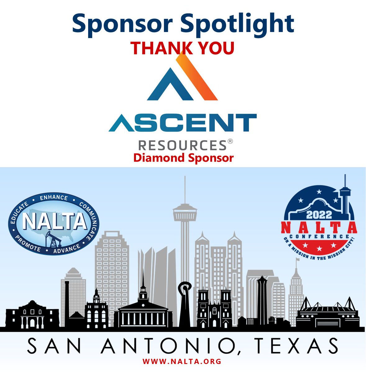 Special thanks to Ascent Resources for their sponsorship of our 2022 NALTA Conference. Thanks to partners like you, NALTA Conference is possible each year. 

#nalta22satx
