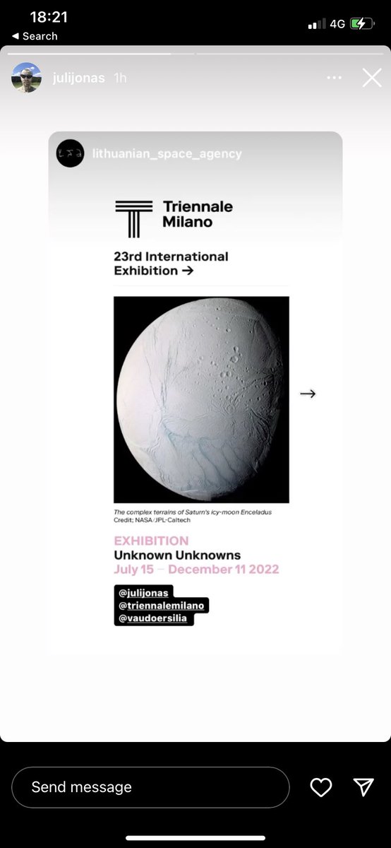 Alla 23a esposizione internazionale della <a href="/triennalemilano/">Triennale Milano</a> anche le Icy Moon, oceani extraterrestri, con cuori rocciosi e attività idrotermica.  Spiragli sul mistero dell’origine della vita <a href="/ESA_Italia/">ESA_Italia</a> <a href="/esascience/">ESA Science</a> <a href="/kainoeske/">Kai Noeske @kainoeske.bsky.social🥼🔭🚀🛰️🪐🇪🇺</a> <a href="/CieloItinerante/">Il Cielo Itinerante</a> <a href="/m_minima/">M&M - Idee per un Paese migliore</a> <a href="/StefanoBoeri/">stefano boeri</a> <a href="/RiccardoLuna/">Riccardo Luna</a>