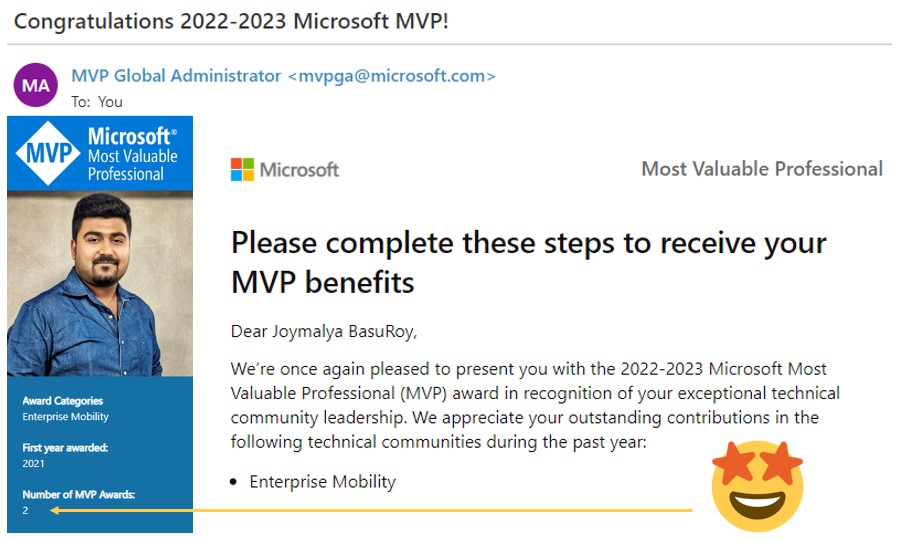 jbasuroy369's tweet photo. I'm humbled and very proud to have been awarded a #MicrosoftMVP for the 2nd consecutive year in the Enterprise Mobility category. Thank you @Garrevillaga, my CPM Deepak Rajendran, and most importantly @Microsoft for honoring me with the @MVPAward
#MEMpowered https://t.co/YNfkGmqDxh