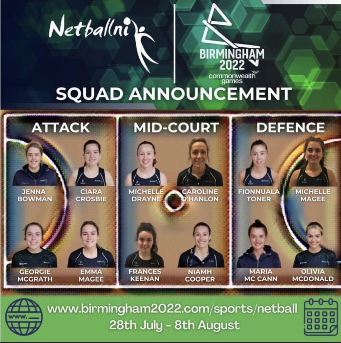 ReplayedNetball's tweet photo. 4 #HomeNation teams, ready to play some #netball at @birminghamcg22
What amazing squads!
We’re excited to watch them play, are you? 😆
Let’s do what we do best #UKNetballTwitter and get behind all 4 home nations. #B2022Netball https://t.co/NJtkdxxZD4
